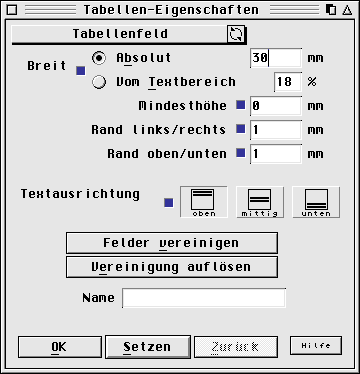 Feldeigenschaften lassen sich hier komfortabel bestimmen